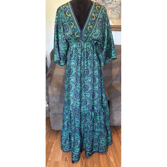 Paisley Maxi Women’s Dress Paisley Boho Hippie Silk Free Sz Whimsy Cottage Fairy - Picture 5 of 7